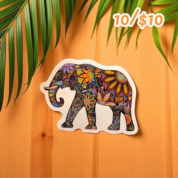 Colorful Boho Elephant Vinyl Sticker – Mandala Floral Design, Hippie Animal Art - Picture 1 of 1